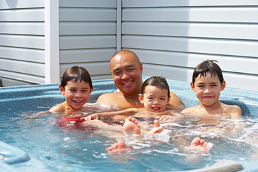 family in hot tub