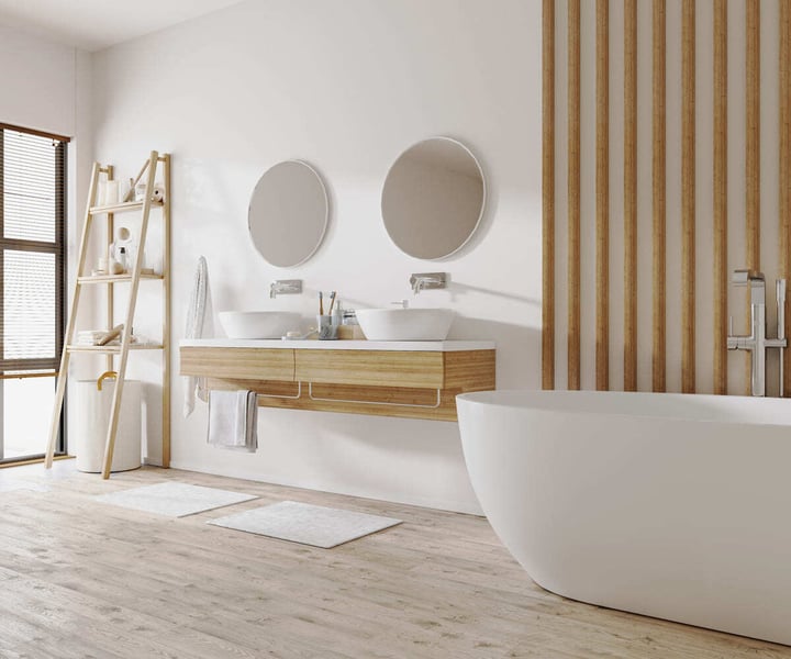 A modern, renovated bathroom 