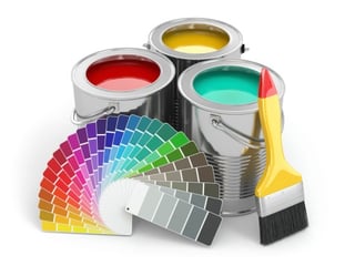 home paint cans with brush and color palette