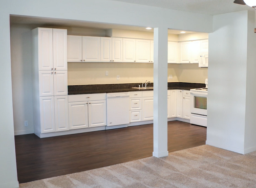 Kitchen and Living Room at Train Station Apartments