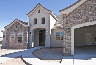new home stucco and stone exterior