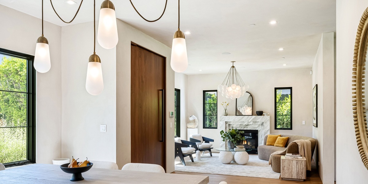 A modern home with lighting fixtures
